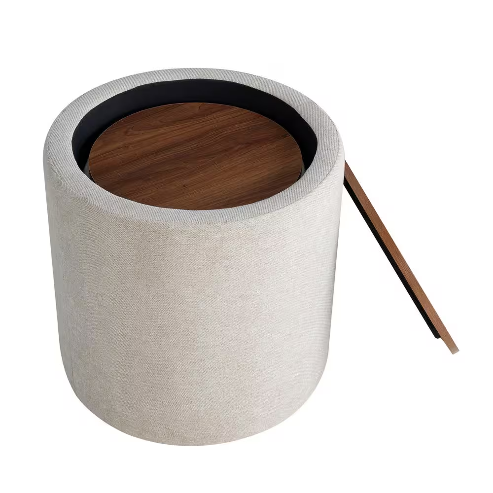 Atlanta Beige Linen round Nesting 2-Piece Storage Ottoman