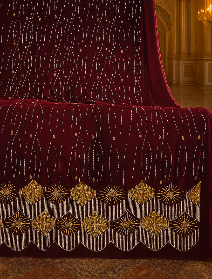 Royal Red Velvet – Gold Embroidered Elegance