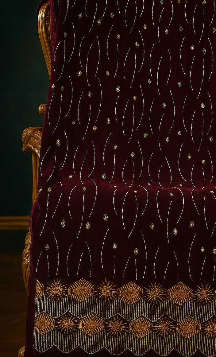 Royal Red Velvet – Gold Embroidered Elegance