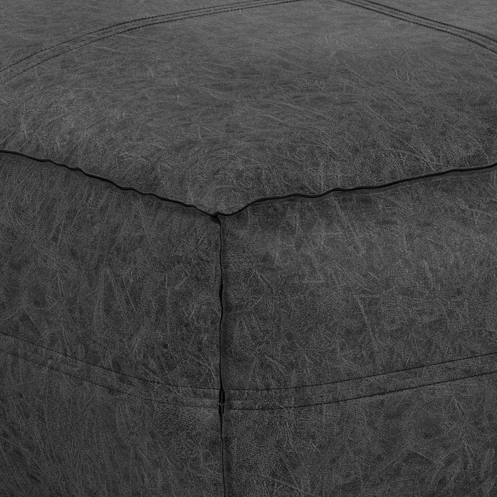 Brody Boho Square Pouf in Distressed Black Vegan Faux Leather