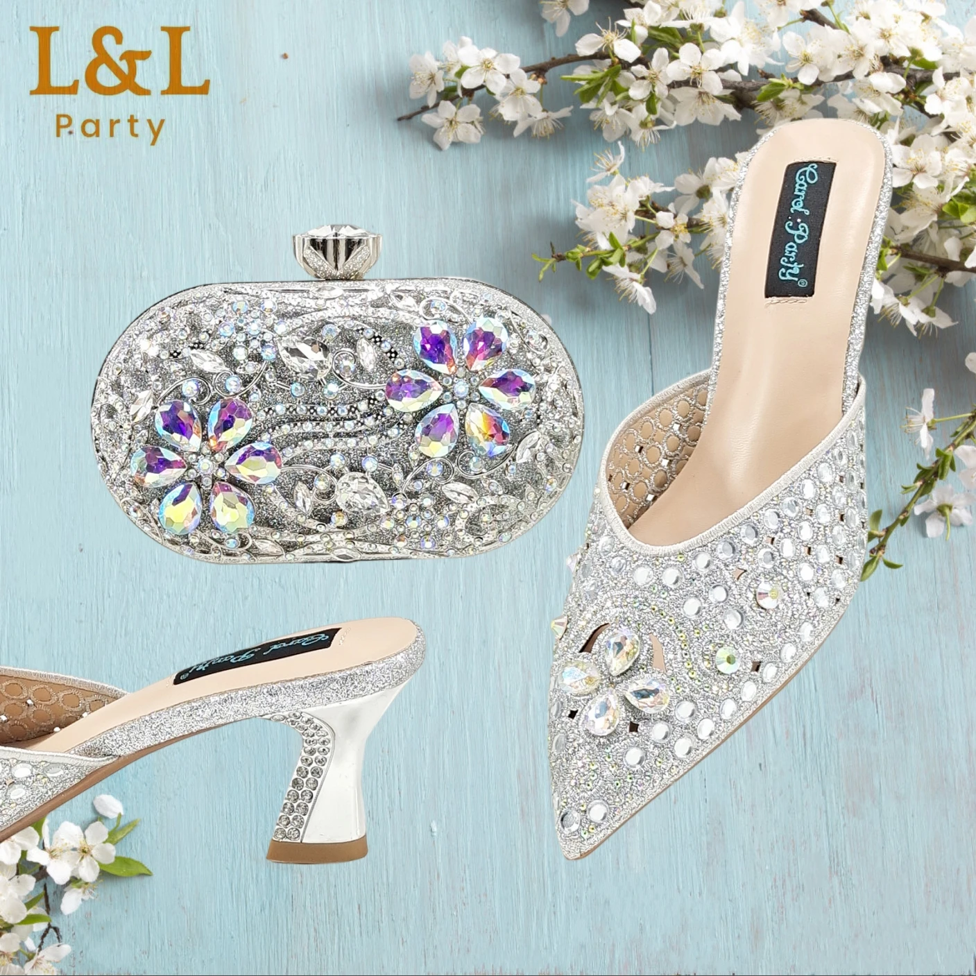 Fashion Nigeria Design Rhinestone-Encrusted Sex Ladies Shoes and Bag High Heels