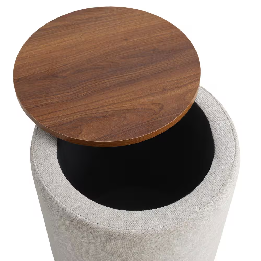 Atlanta Beige Linen round Nesting 2-Piece Storage Ottoman