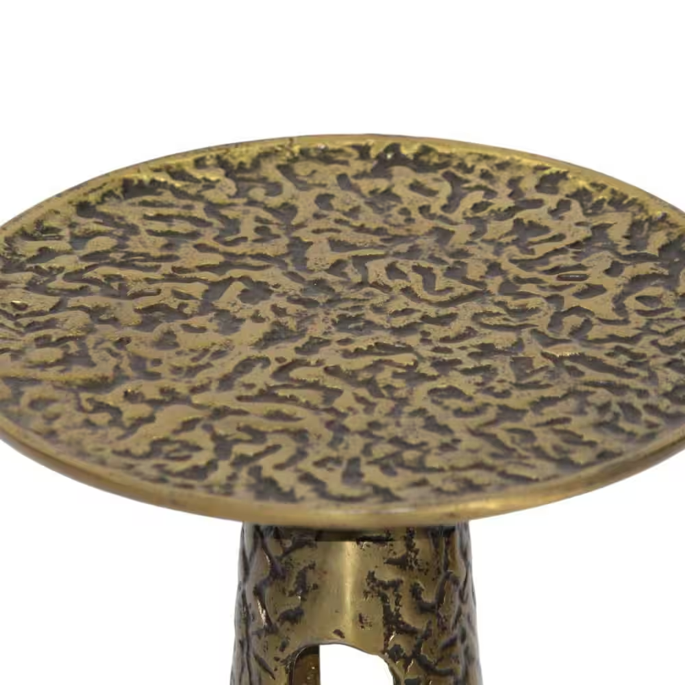 Arvyn 10 In. Antique Brass round Aluminum Cast Drink End Table with Embossed Tex