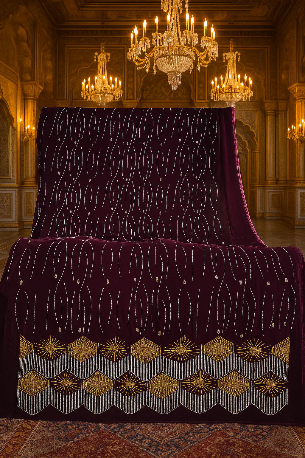 Royal Red Velvet – Gold Embroidered Elegance