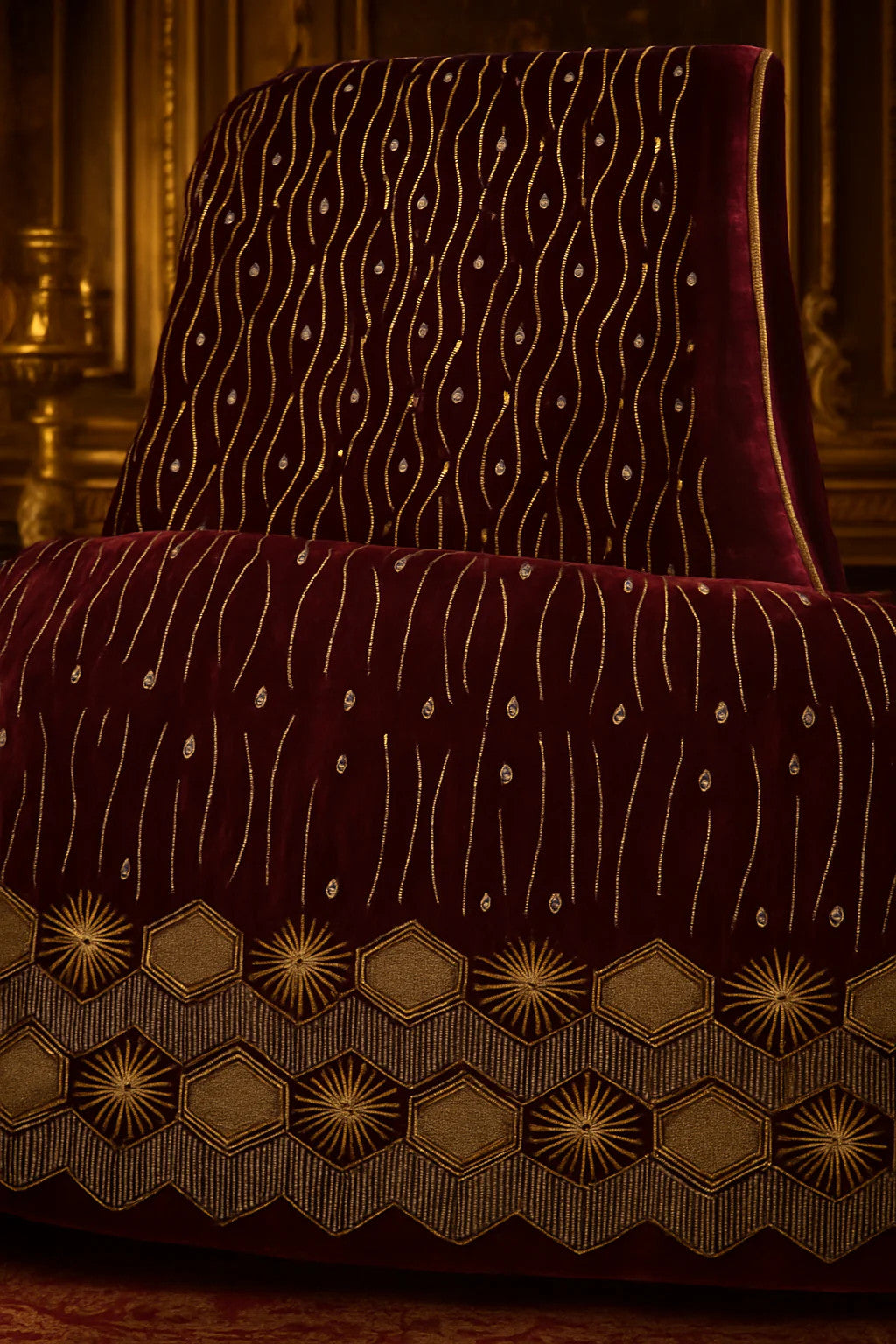 Royal Red Velvet – Gold Embroidered Elegance