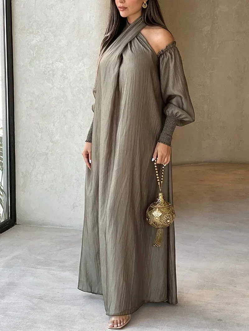 Modigirl Elegant Plus Size Maxi Dress with Puff Sleeves for Women 2025