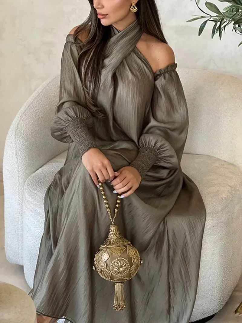 Modigirl Elegant Plus Size Maxi Dress with Puff Sleeves for Women 2025