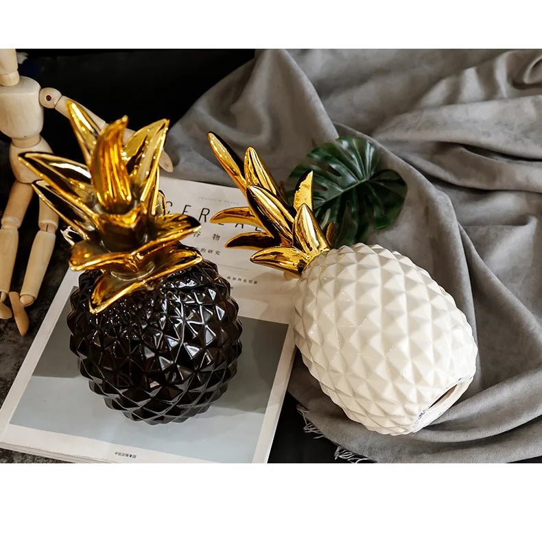 Nordic Light Luxury Ceramic Pineapple Golden Creative Home Living Room Porch Model Room Soft Decoration Wedding Gift