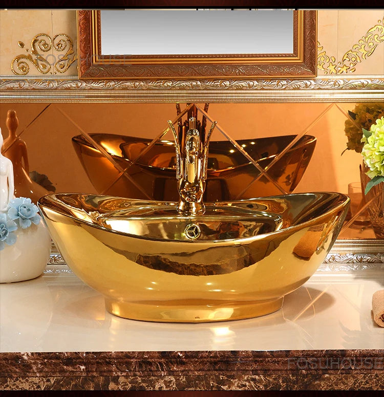 Gold Bathroom Sinks Ceramic Bathroom Sinks Art European Toilet Basin Wash Basin Modern Washing Hand Basin