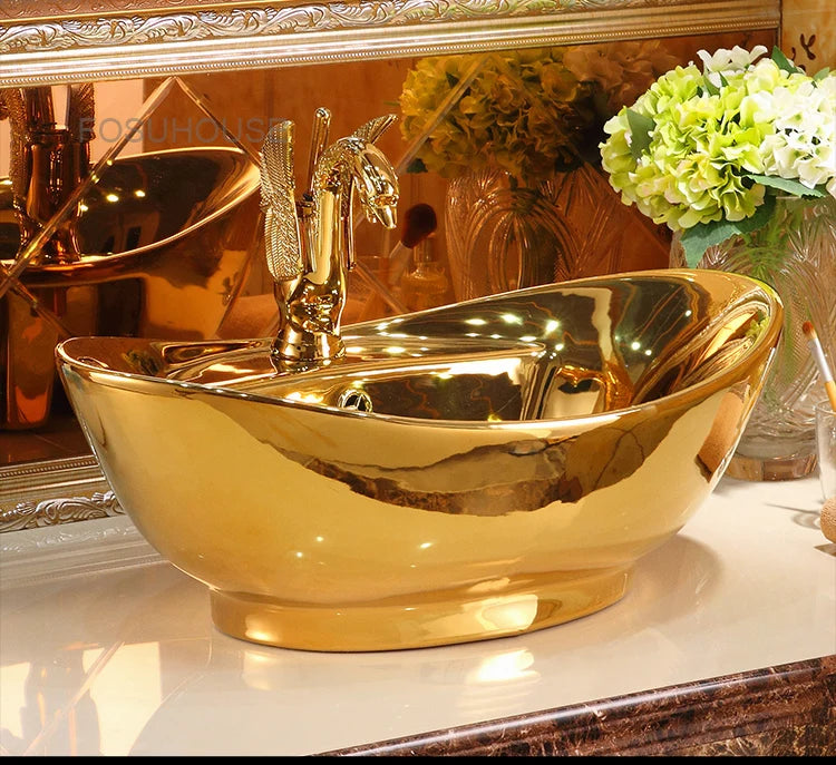 Gold Bathroom Sinks Ceramic Bathroom Sinks Art European Toilet Basin Wash Basin Modern Washing Hand Basin