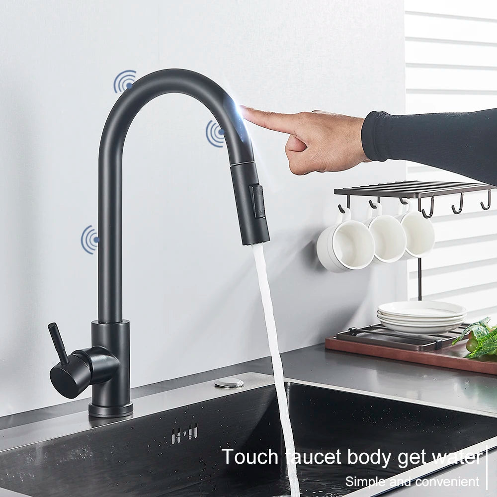 Pull Out Sensor Black Kitchen Faucet Sensitive Touch Control Faucet Mixer For Kitchen Touch Sensor Kitchen Mixer Tap