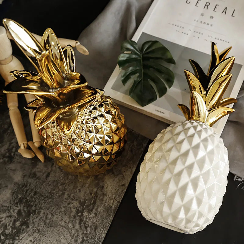 Nordic Light Luxury Ceramic Pineapple Golden Creative Home Living Room Porch Model Room Soft Decoration Wedding Gift