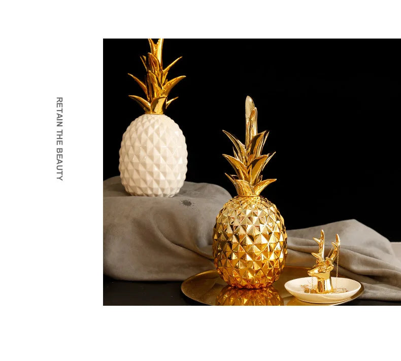 Nordic Light Luxury Ceramic Pineapple Golden Creative Home Living Room Porch Model Room Soft Decoration Wedding Gift