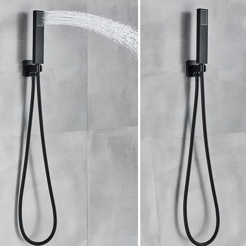 Rozin Matte Black Thermostatic Shower Faucet Concealed Install Bathroom Faucets Ceiling Rainfall Big Size Head Shower Mixer Tap
