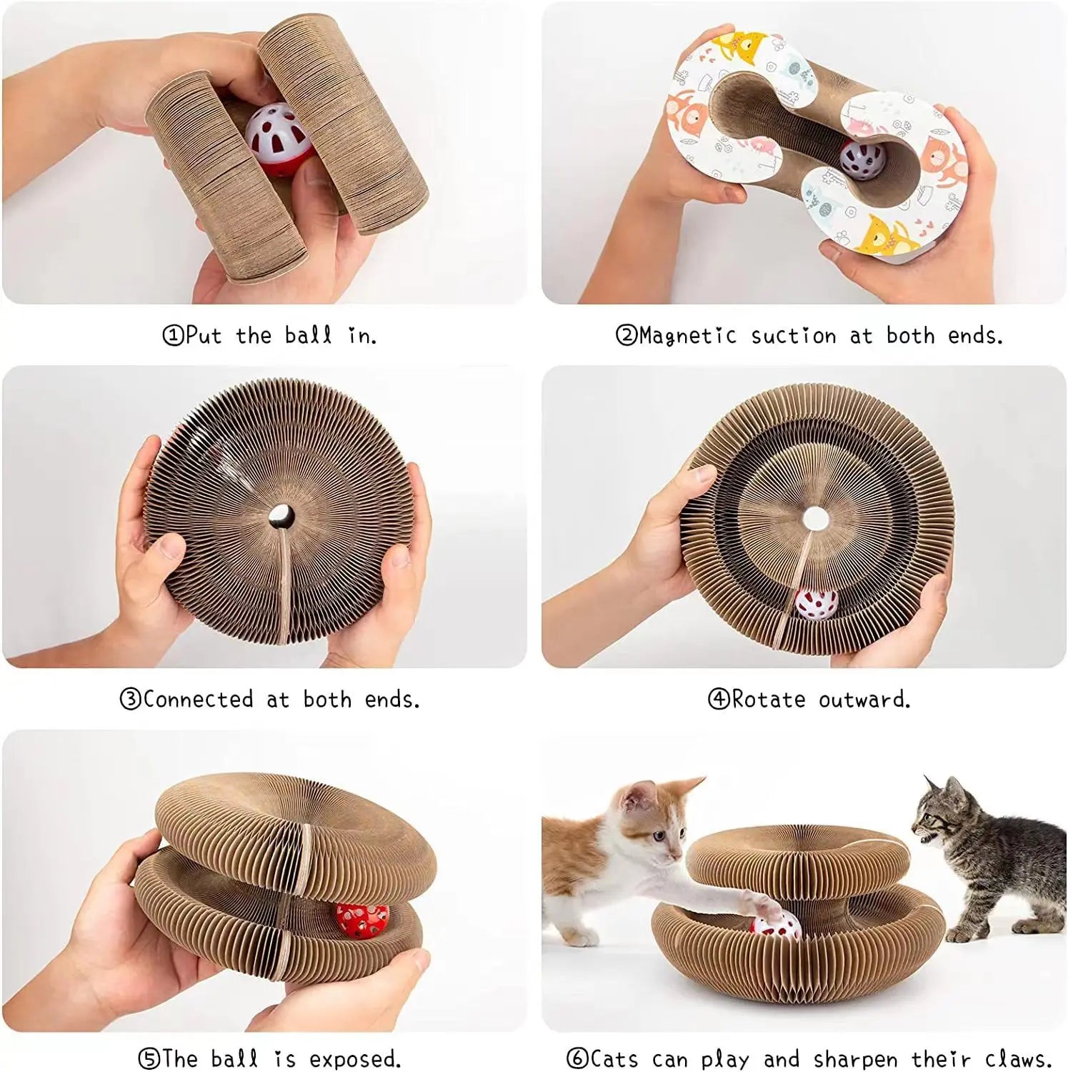 Hot Selling Cat Scratching Boards Folding Magic Organ Cat Toy with Ball Corrugated Paper Board for Cat Grinding Claw