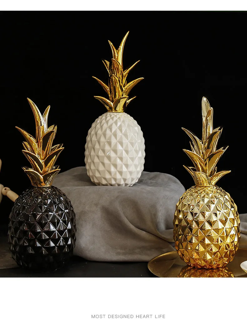 Nordic Light Luxury Ceramic Pineapple Golden Creative Home Living Room Porch Model Room Soft Decoration Wedding Gift