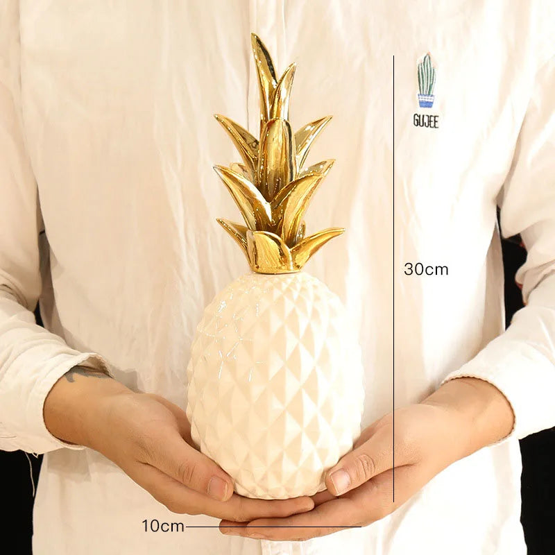 Nordic Light Luxury Ceramic Pineapple Golden Creative Home Living Room Porch Model Room Soft Decoration Wedding Gift