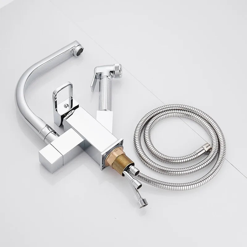kitchen Sink Faucet Black Deck Mounted Flexible Pull Out Mixer Tap Hot Cold Kitchen Faucet Spring Spout Chrome Silver Faucet