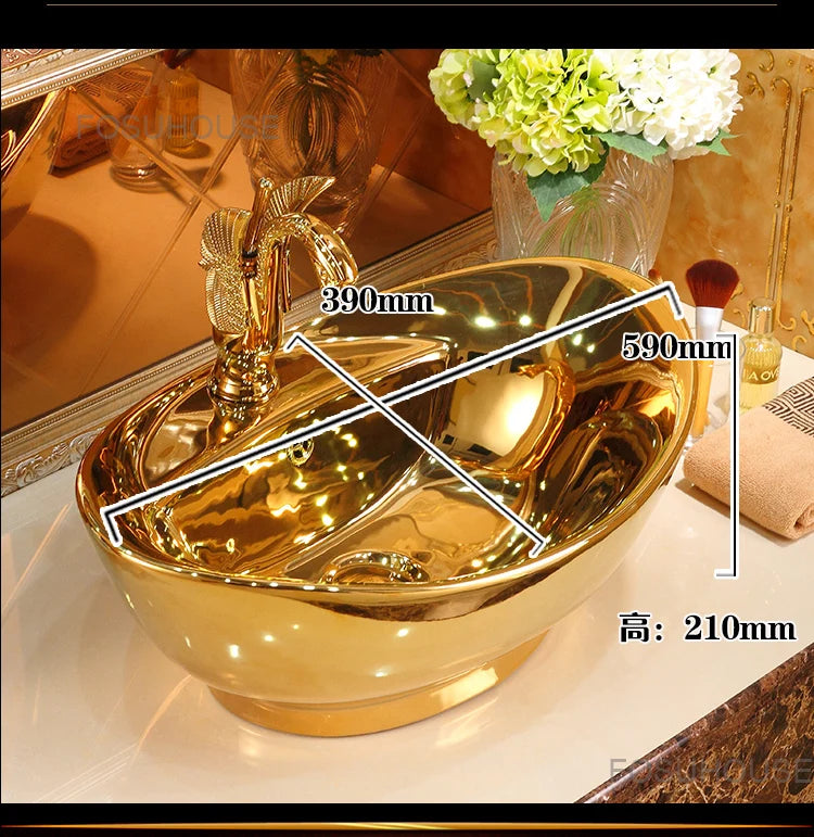 Gold Bathroom Sinks Ceramic Bathroom Sinks Art European Toilet Basin Wash Basin Modern Washing Hand Basin