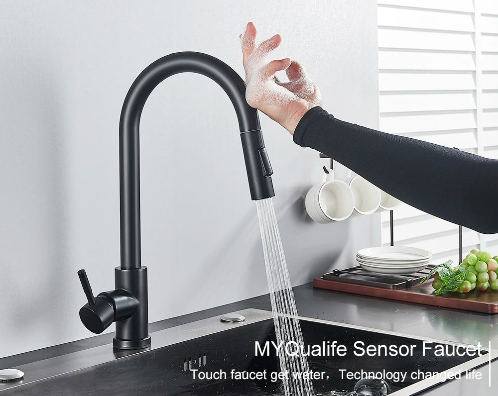Pull Out Sensor Black Kitchen Faucet Sensitive Touch Control Faucet Mixer For Kitchen Touch Sensor Kitchen Mixer Tap