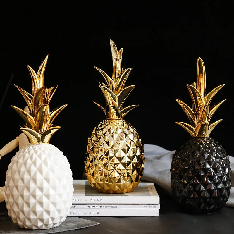 Nordic Light Luxury Ceramic Pineapple Golden Creative Home Living Room Porch Model Room Soft Decoration Wedding Gift