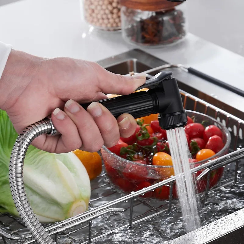 kitchen Sink Faucet Black Deck Mounted Flexible Pull Out Mixer Tap Hot Cold Kitchen Faucet Spring Spout Chrome Silver Faucet