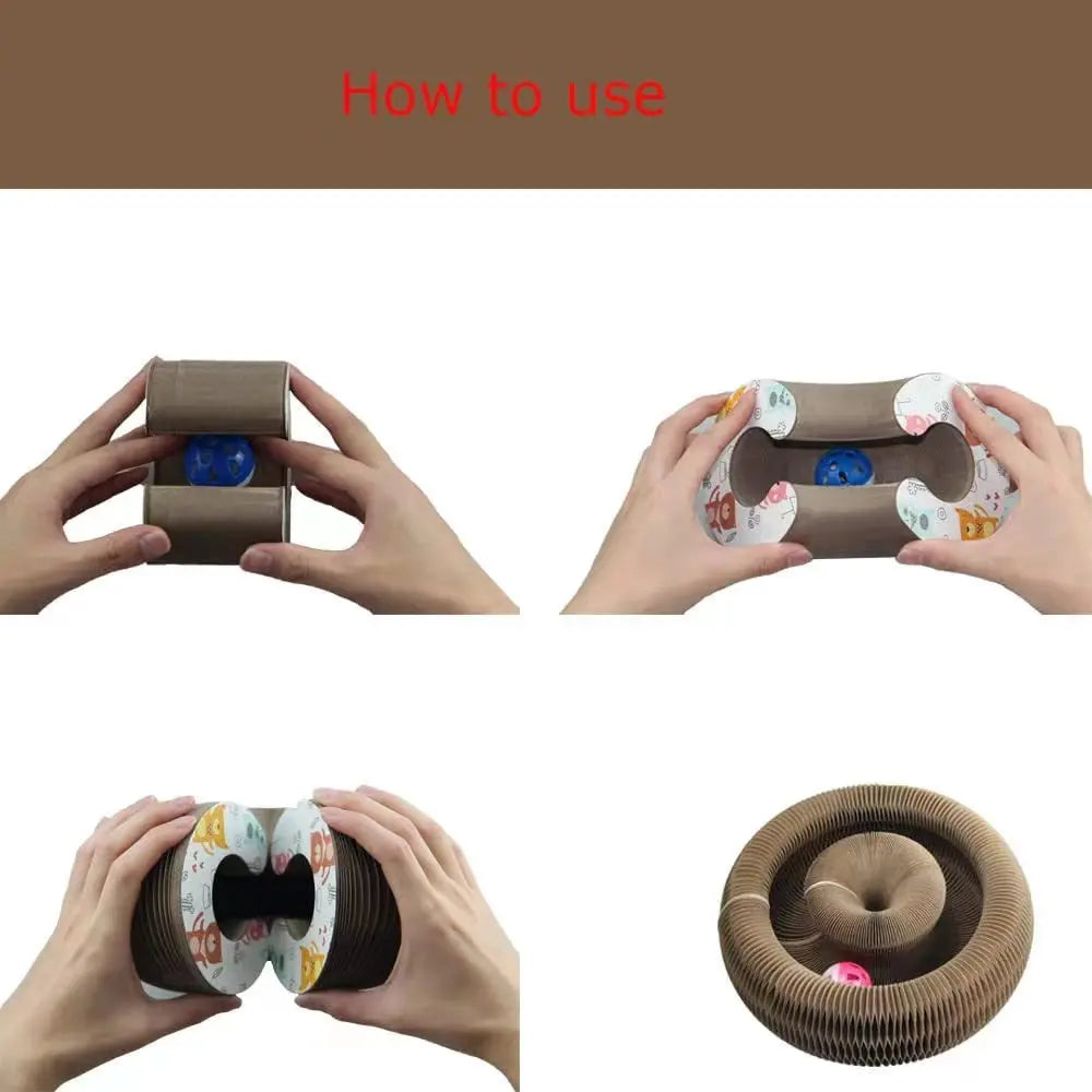 Hot Selling Cat Scratching Boards Folding Magic Organ Cat Toy with Ball Corrugated Paper Board for Cat Grinding Claw