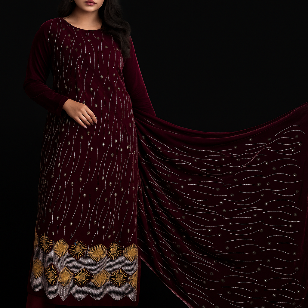 Royal Red Velvet โ Gold Embroidered Elegance