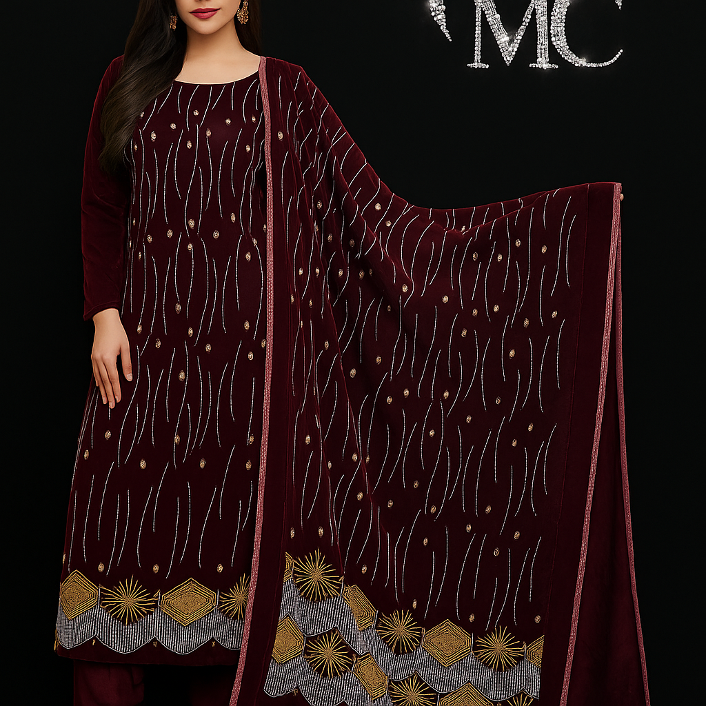 Royal Red Velvet โ Gold Embroidered Elegance