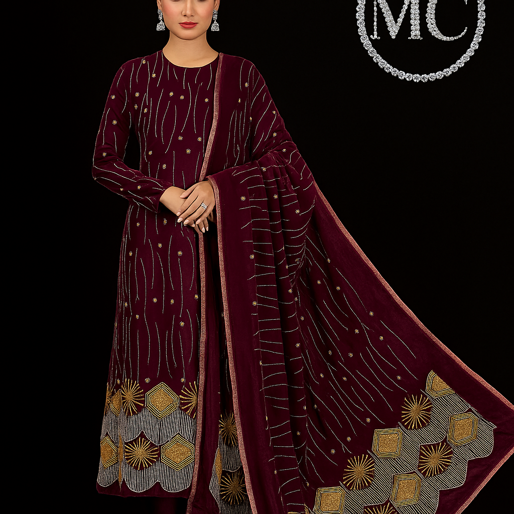Royal Red Velvet โ Gold Embroidered Elegance