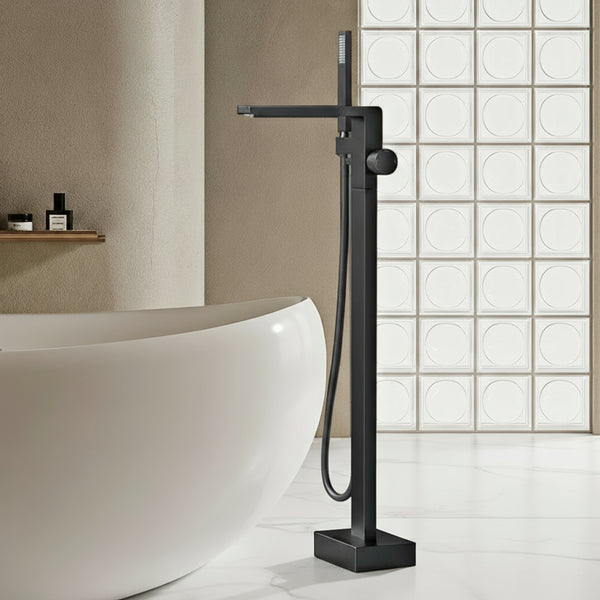 Luxury Black Brass Bathroom Faucet Floor standing Design Single Handle Hot and Cold Water Embedded Design Simple Bathtub Mixer