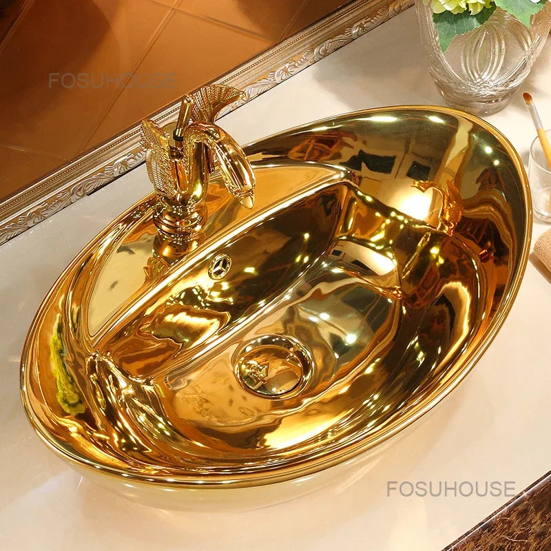 Gold Bathroom Sinks Ceramic Bathroom Sinks Art European Toilet Basin Wash Basin Modern Washing Hand Basin