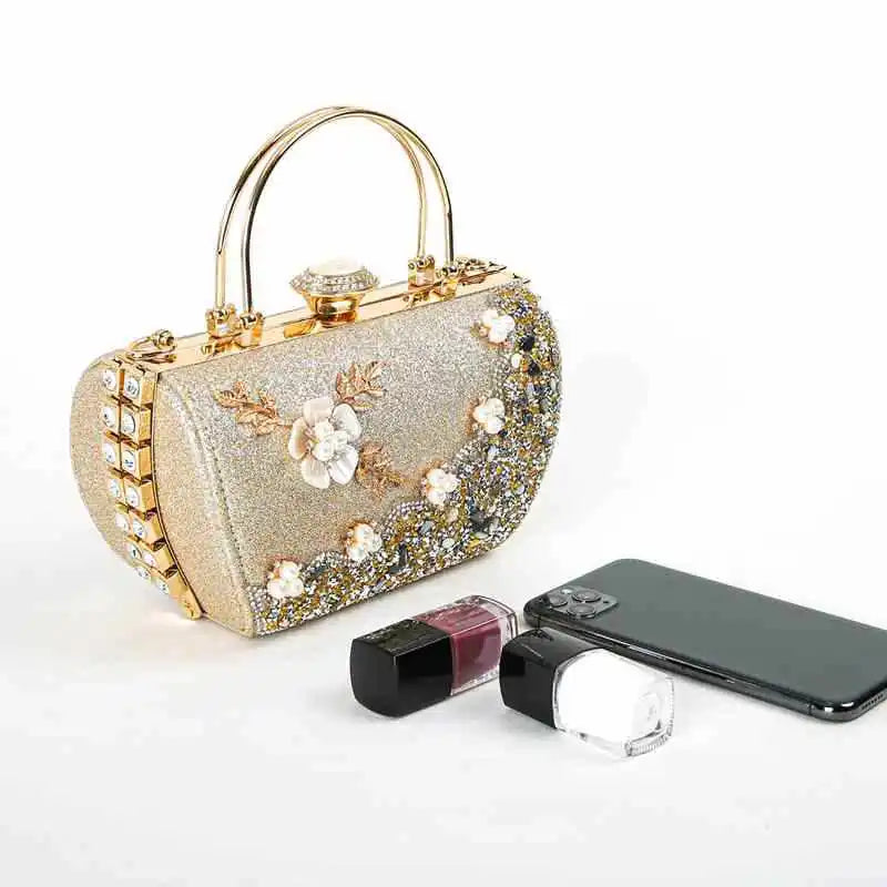 2024 New Arrival Flower Crystal Wedding Bridal Clutch Purse Luxury Designer Women&
