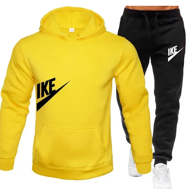 New hooded sports hoodie + 2 sets of sweatpants, fashion printed autumn and winter men&