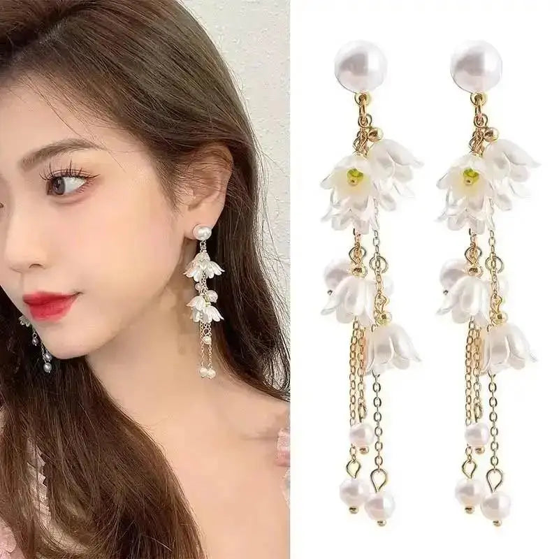 925 Silver Needle Korean Fashion Pearl Tassel Earrings For Women Jewelry 2025 Trending New Luxury Women&