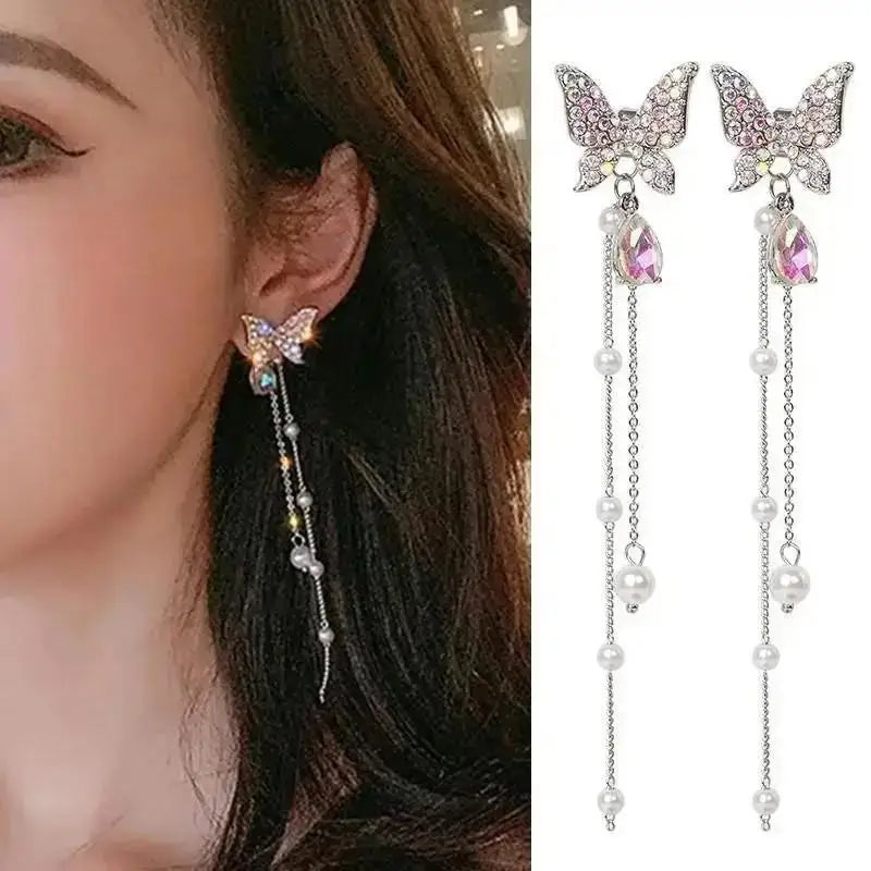 925 Silver Needle Korean Fashion Pearl Tassel Earrings For Women Jewelry 2025 Trending New Luxury Women&