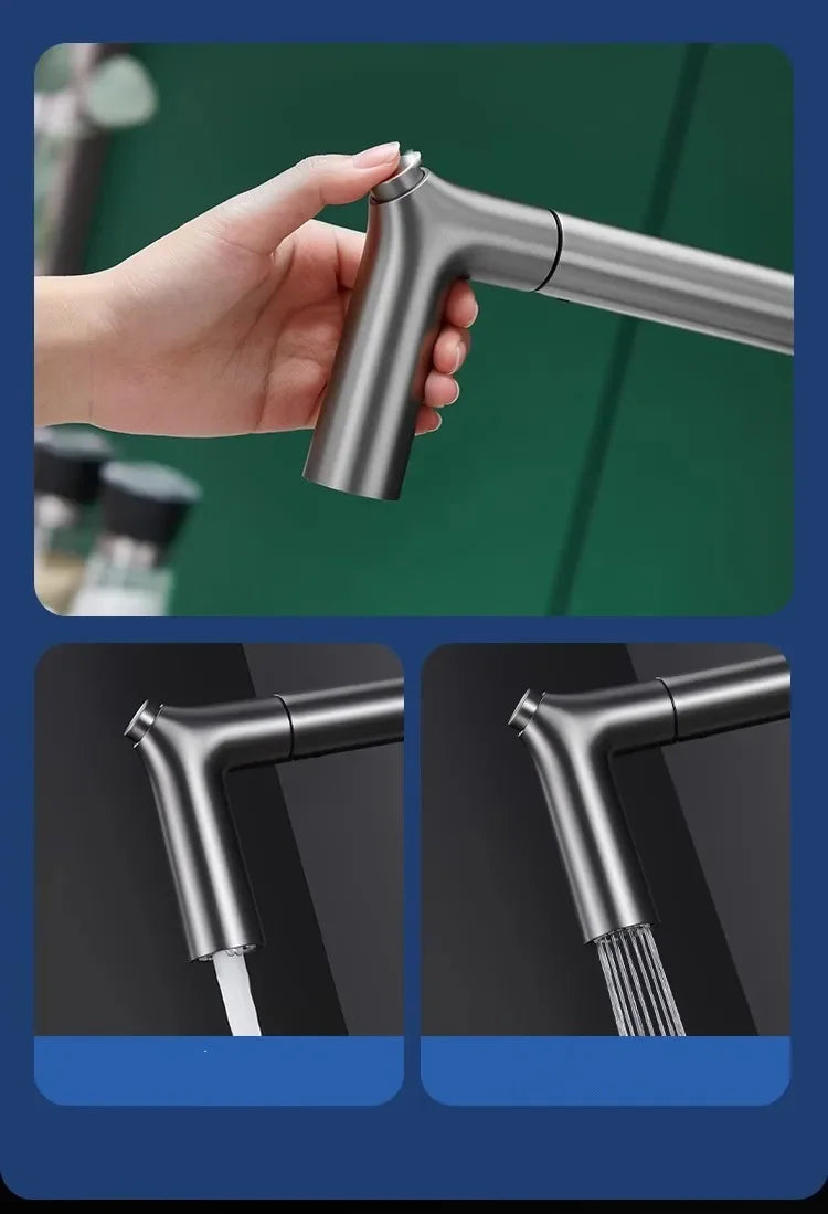 Pull Out Water Filter Tap Brass Crane For Deck Mounted Black  Sink Mixer 3 Way Kitchen Faucet
