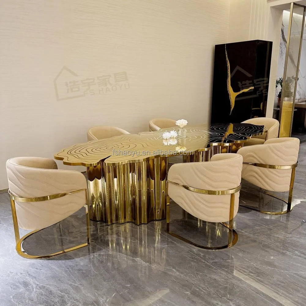 Chicago Furniture Italian Design Luxury Classic Dining Table Set Classic Oval Metal Kitchen Dining Table