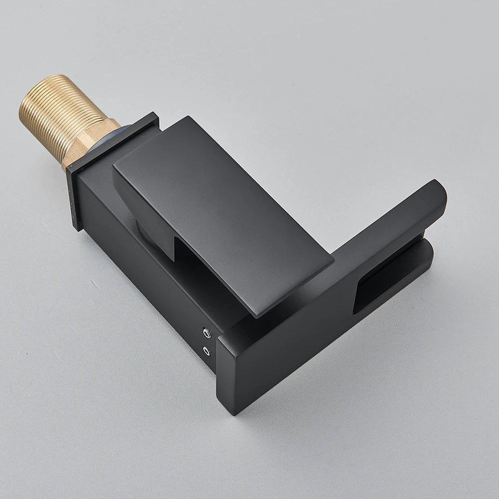LED Bathroom Sink Faucet Brass Waterfall Faucet BlackBathroom Hot/Cold Mixer Crane Deck Mounted Wash Sink Taps Single Handle Tap