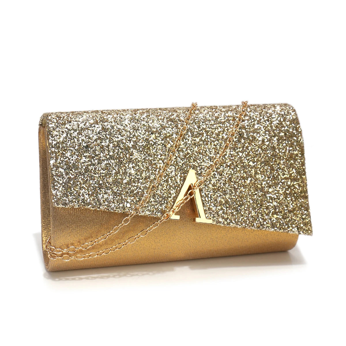 V Design Metal Chain Glamorous Design Evening Bags Envelope Shaped Sequins Handbags For Prom Dinner Wedding Banquet Purse