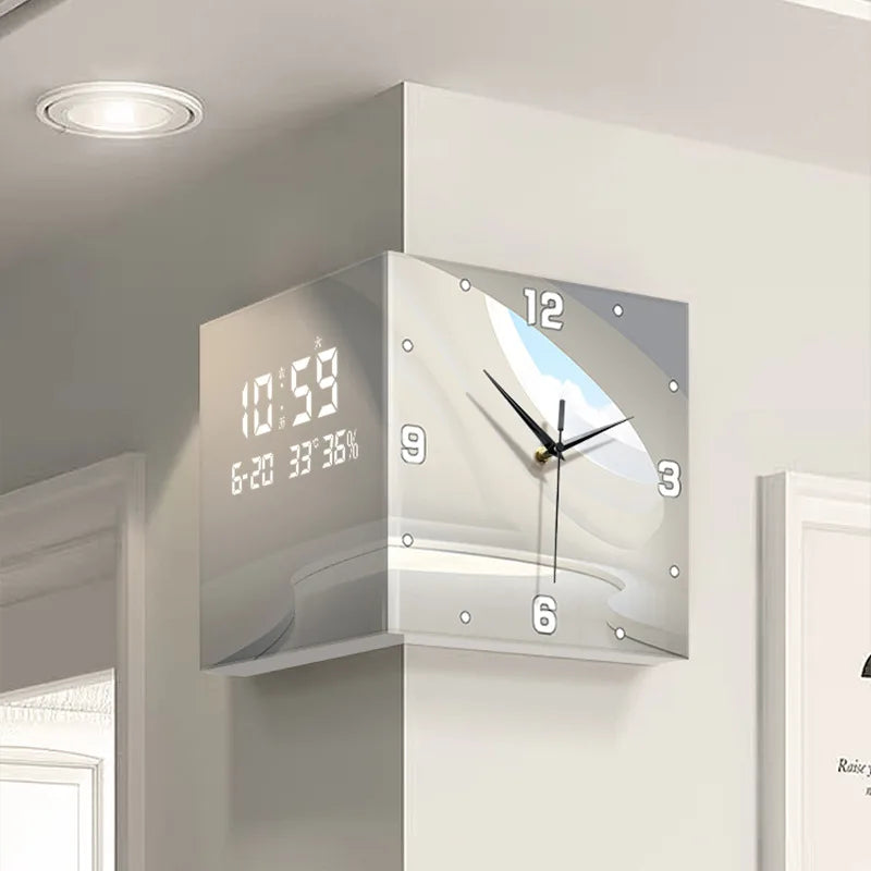 New Living Room Corner Clock Perpetual Calendar Electronic Wall Clock Modern Simple Double-sided Clocks Creative Corner Watch