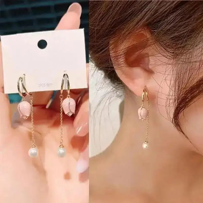 925 Silver Needle Korean Fashion Pearl Tassel Earrings For Women Jewelry 2025 Trending New Luxury Women&