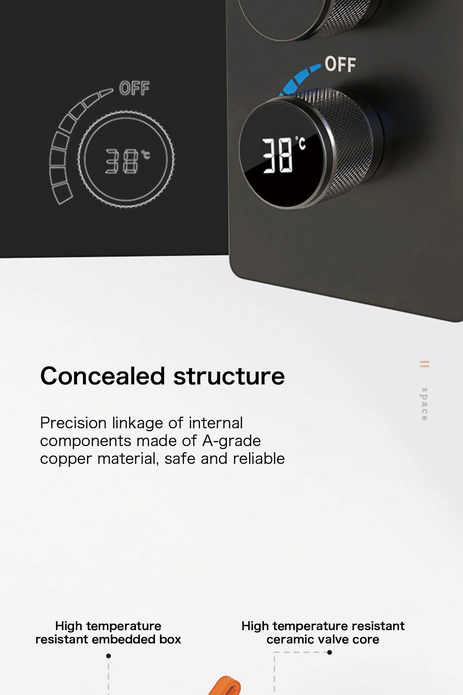 Luxury black shower system with wall mounted design LED digital display for dual control of hot & cold Simple bathroom Tap