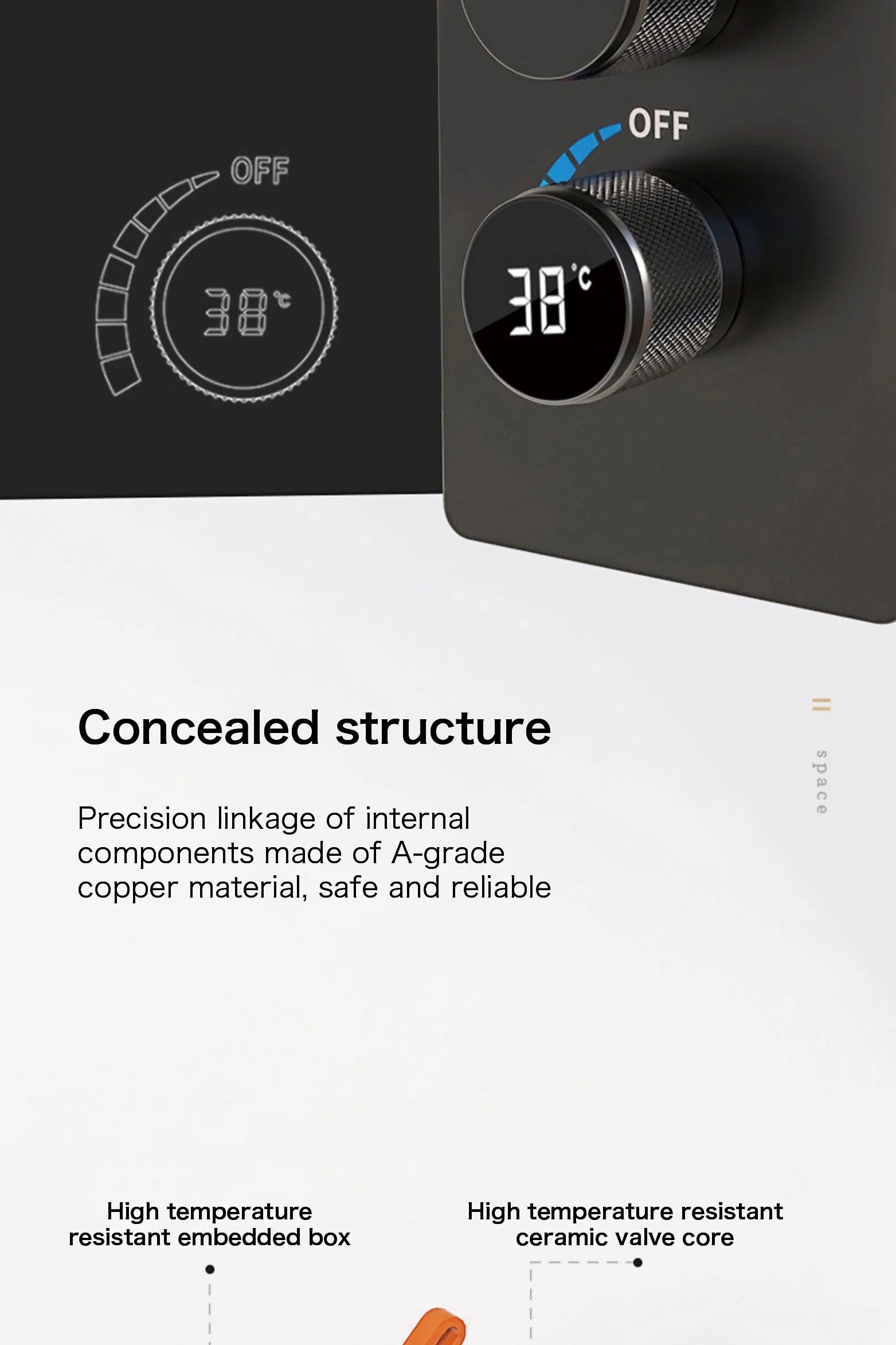 Luxury black shower system with wall mounted design LED digital display for dual control of hot & cold Simple bathroom Tap