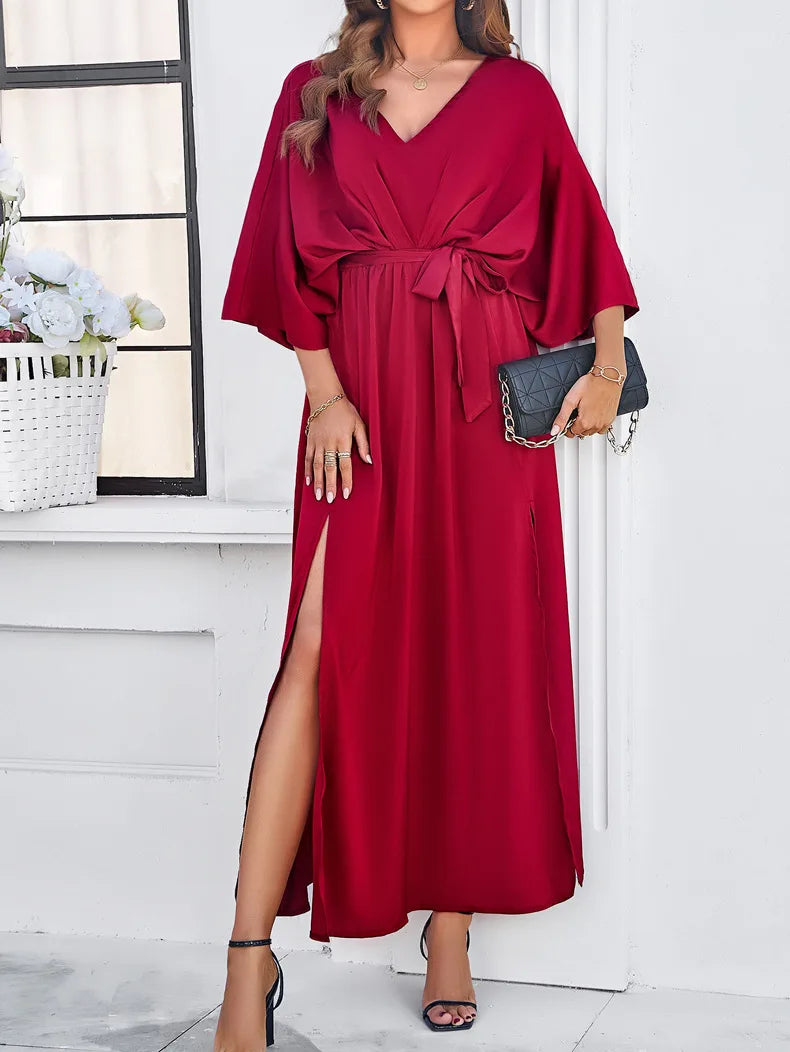 2025 Dress Women Female Clothing Fashion Elegant Evening Party Dresses High Waist V-Neck Loose Dresses
