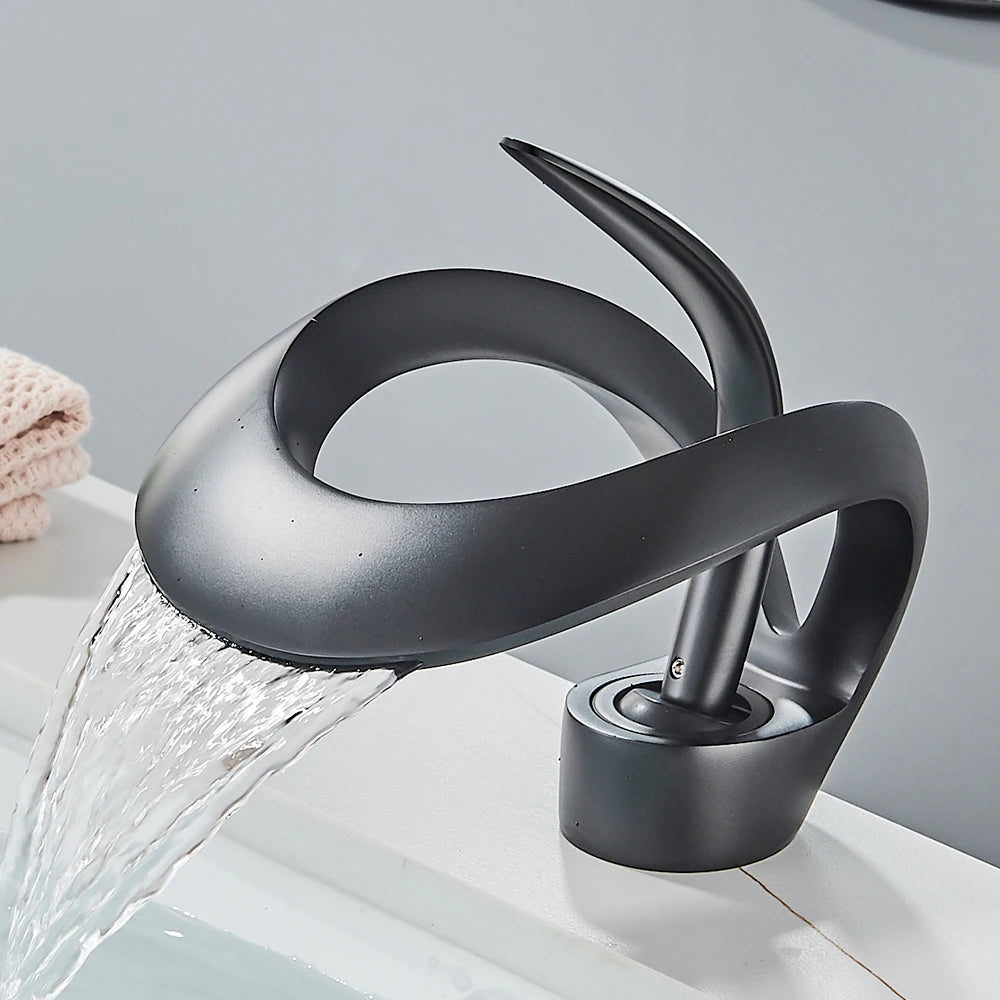 Solid Brass Waterfall Basin Faucet Single Handle Hot Cold Water Mixer Tap For Bathroom Sink