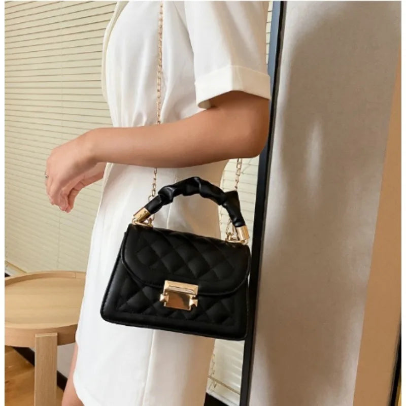 Grid pattern tote bag women&