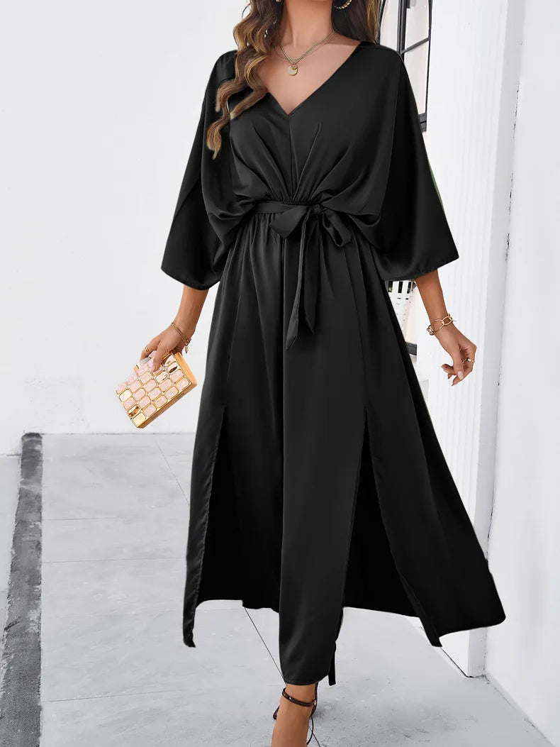 2025 Dress Women Female Clothing Fashion Elegant Evening Party Dresses High Waist V-Neck Loose Dresses