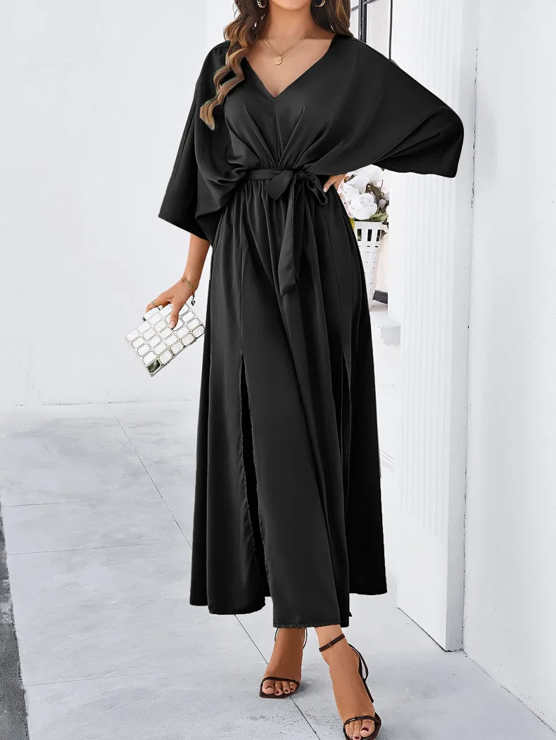 2025 Dress Women Female Clothing Fashion Elegant Evening Party Dresses High Waist V-Neck Loose Dresses