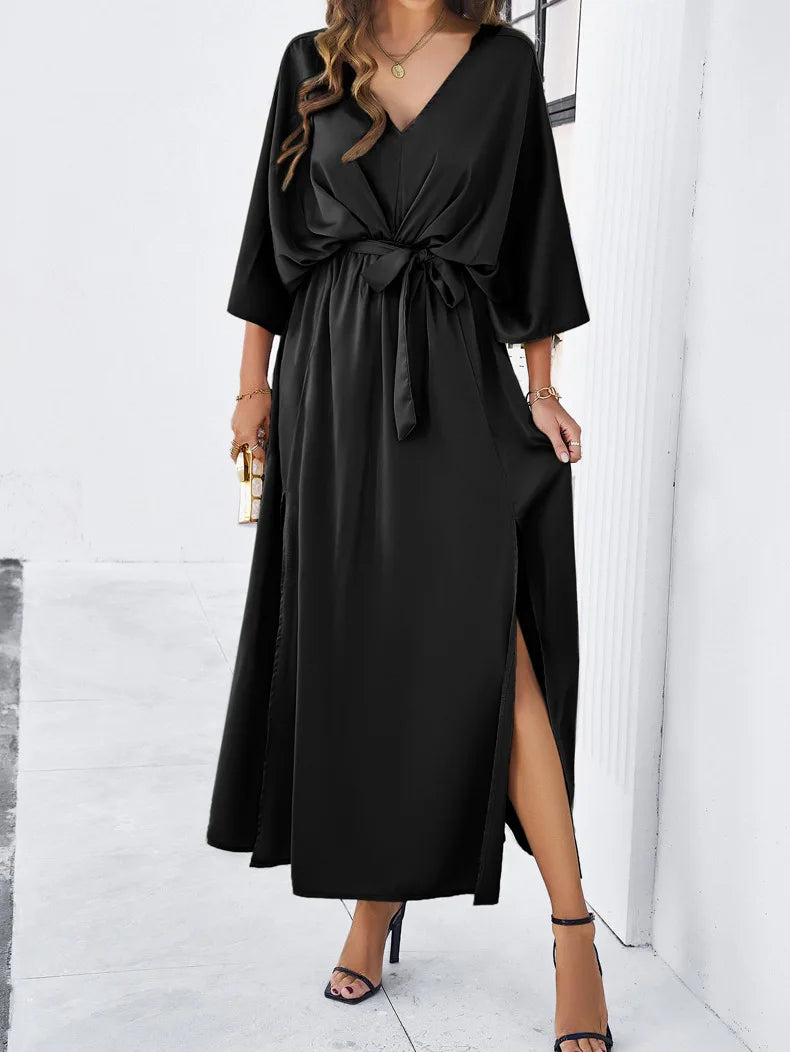 2025 Dress Women Female Clothing Fashion Elegant Evening Party Dresses High Waist V-Neck Loose Dresses